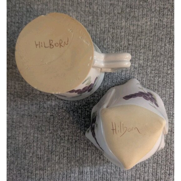 Hilborn Pottery Creamer and Folded Sugar Bowl, Grape Themed, VGC - Picture 4 of 5